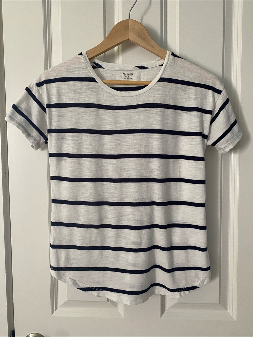 Madewell White and Navy Striped Scoop Neck Cotton Whisper Tee, Womens XS